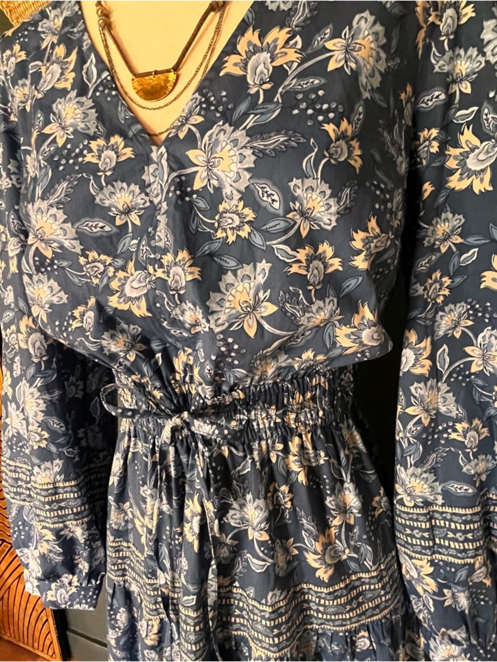 LOFT Long Sleeve Navy Floral Cottage Core Maxi Dress, Sz. S - Picture 3 of 12